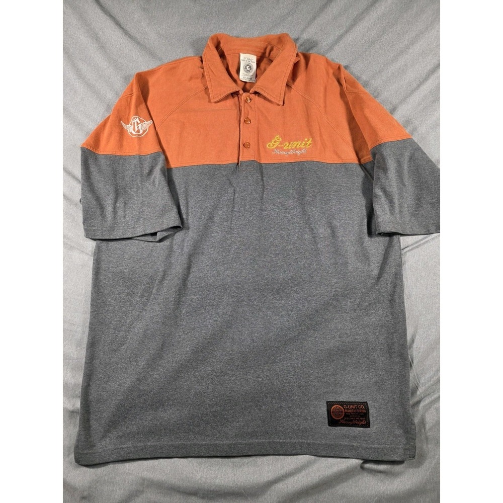 G Unit Polo Shirt Y2K Mens XL 50 Cent‎ Colorblock Orange Gray Embroidered